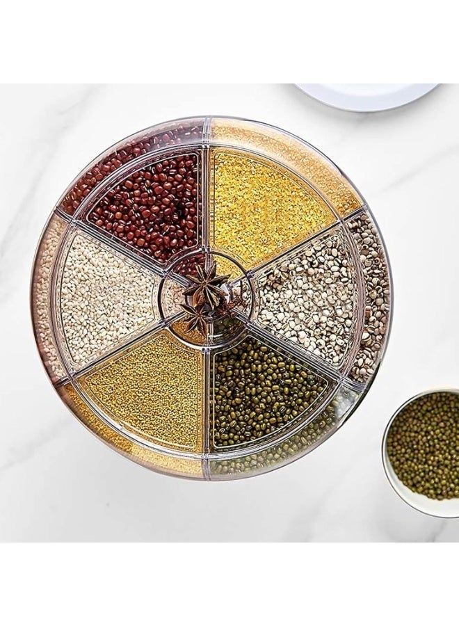 معرض الأعياد موزع حاوية تخزين الحبوب، موزع أرز بسعة 22 رطلاً دوار، موزع طعام يدور بزاوية 360° إخراج بضغطة واحدة لتخزين الأرز، موزع حجمي دائري للمطبخ للحبوب الصغيرة، والفاصوليا، والأرز بسعة 6 أقسام - Image 4